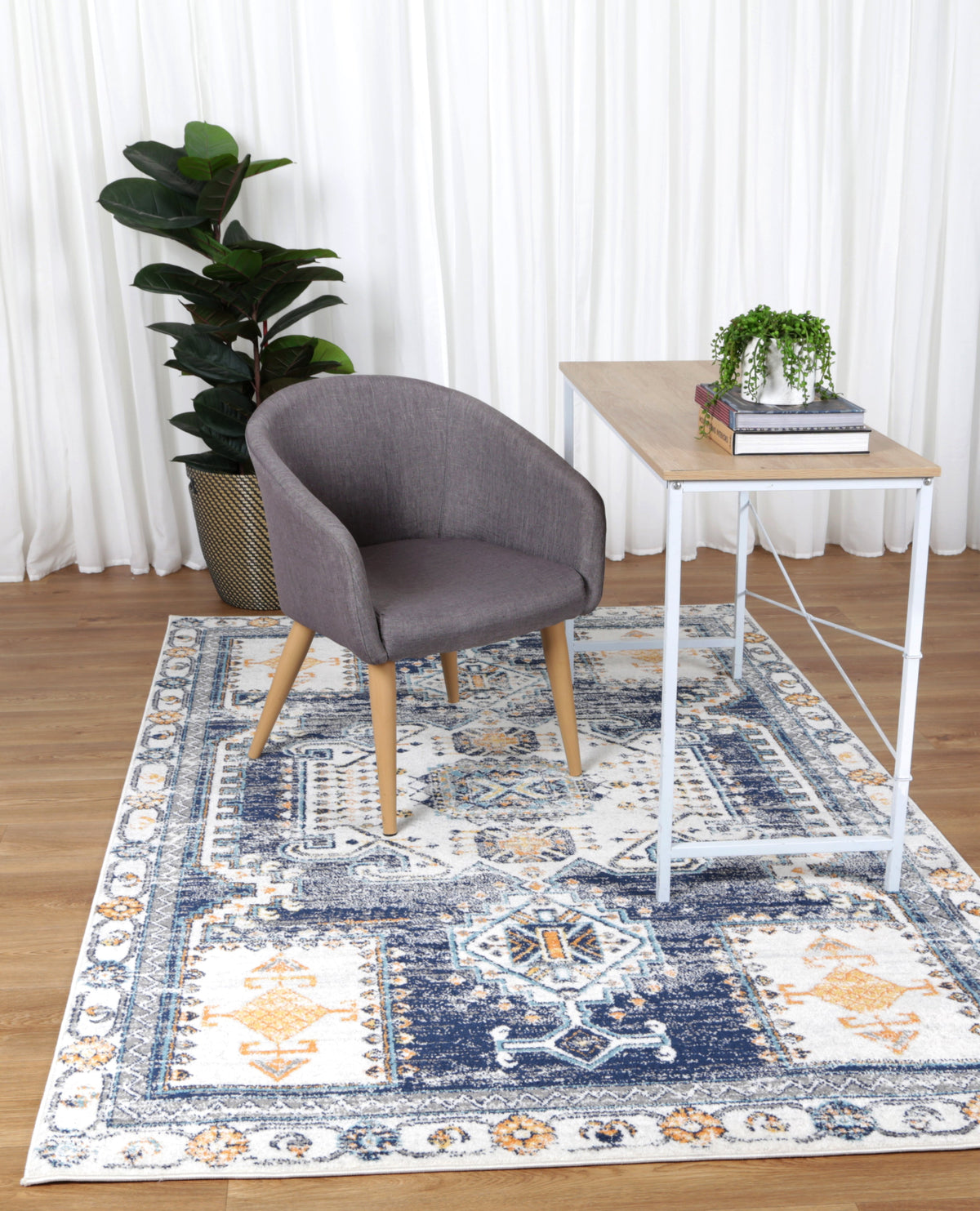 Provence Sunburst Dark Blue &amp; Cream Rug