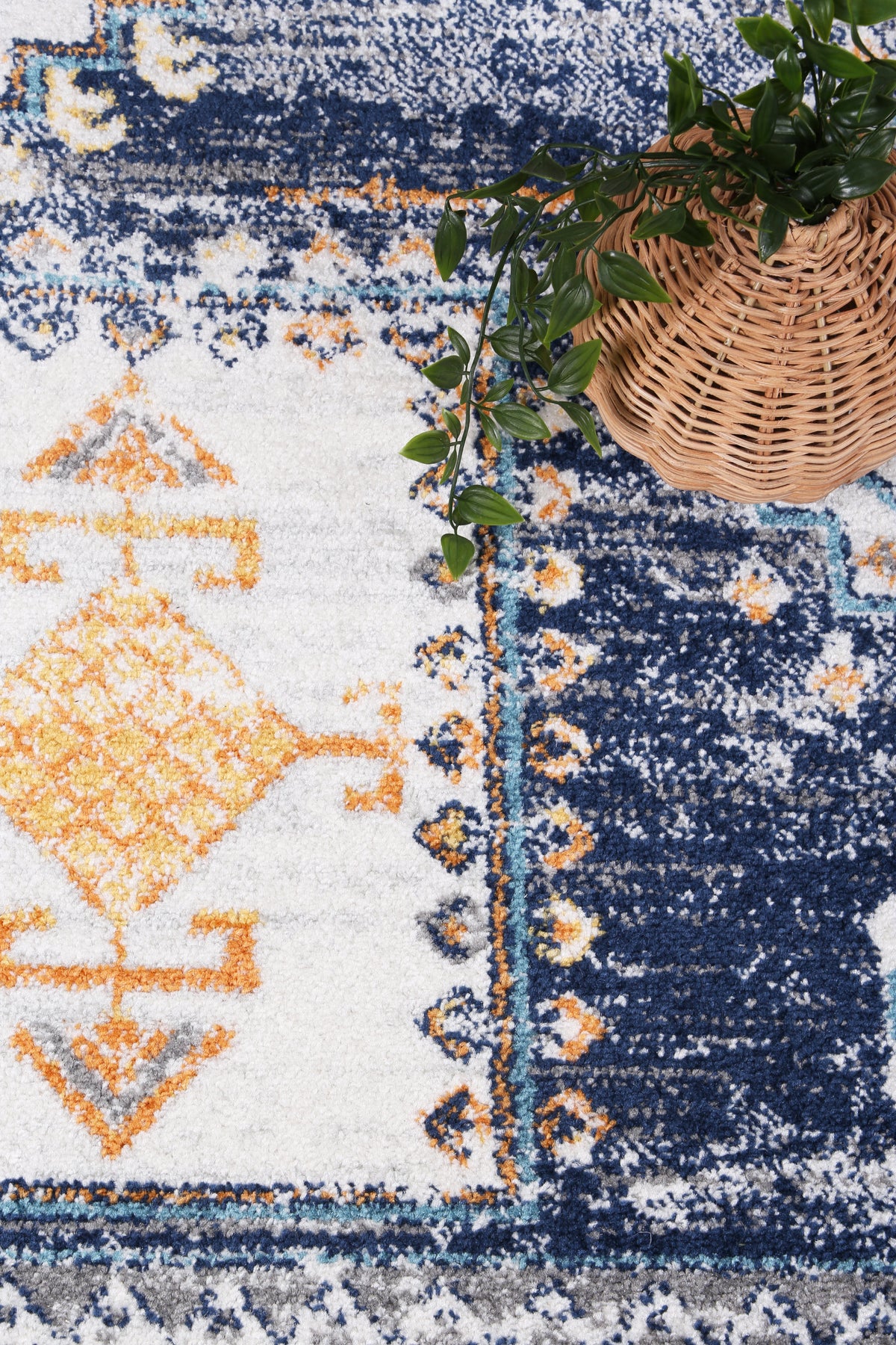 Provence Sunburst Dark Blue &amp; Cream Rug