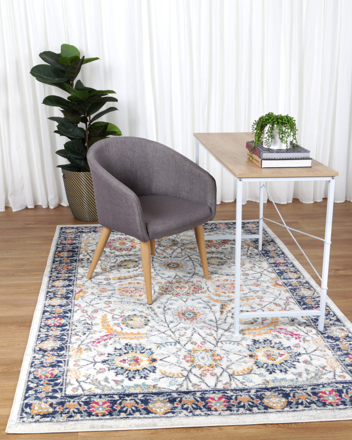 Provence Clayfield Cream &amp; Dark Blue Rug