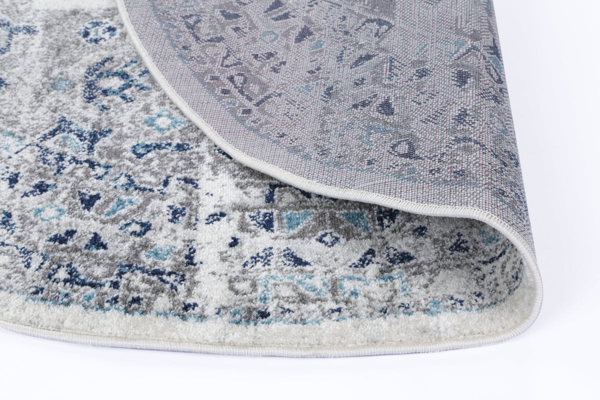 Provence Nimes Bue &amp; Grey Traditional Round Rug