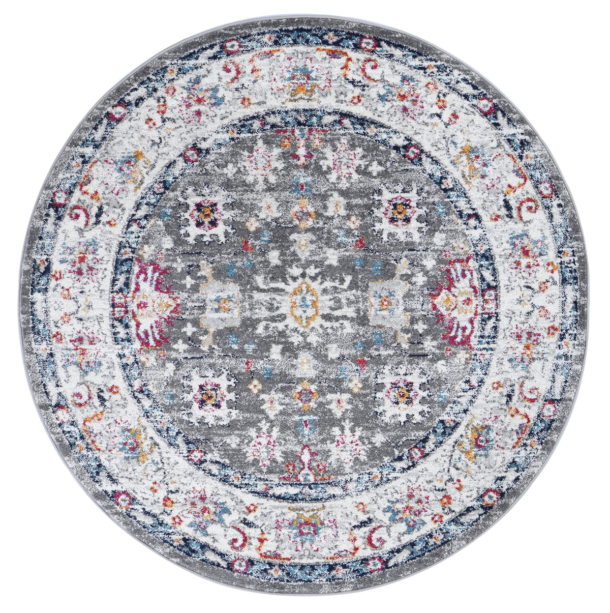 Provence Monaco Grey &amp; Multi Transitional Round Rug