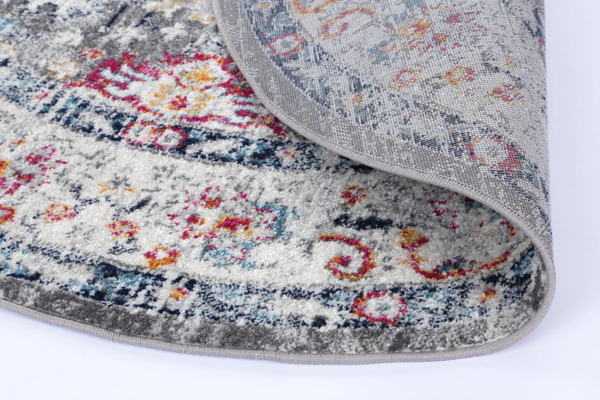 Provence Monaco Grey &amp; Multi Transitional Round Rug