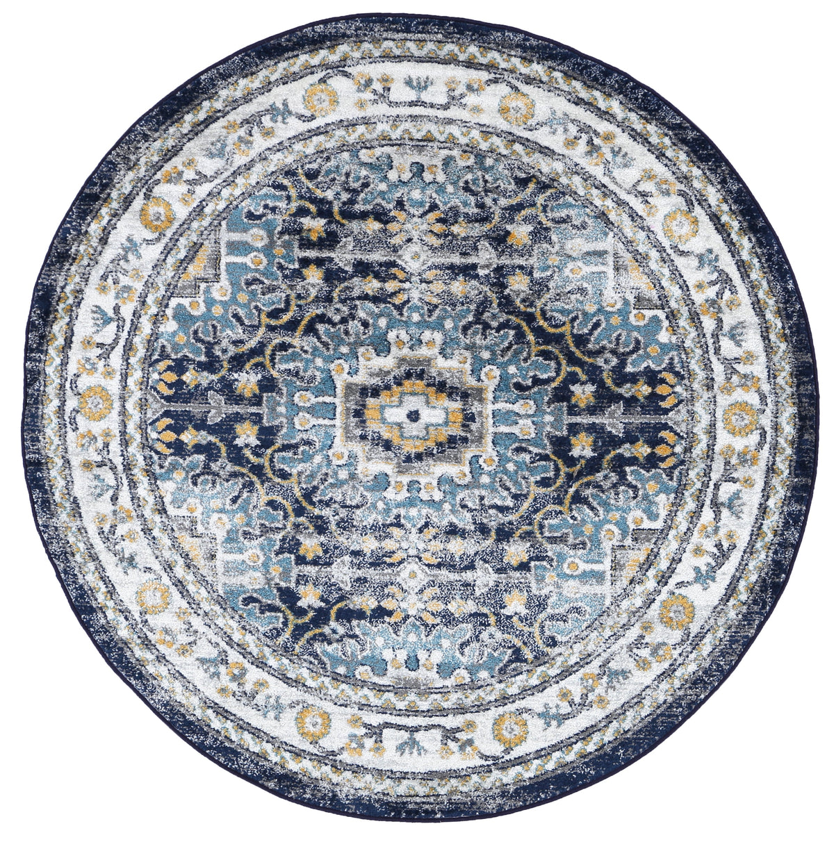 Provence Gruissan Blue &amp; Ivory Transitional Round Rug
