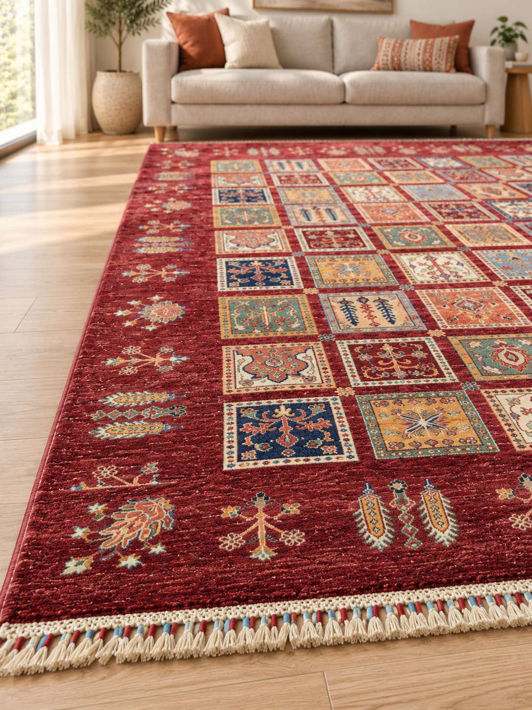 Fine Red Afghan Garden Chobi Wool Rug 250 x 300 cm