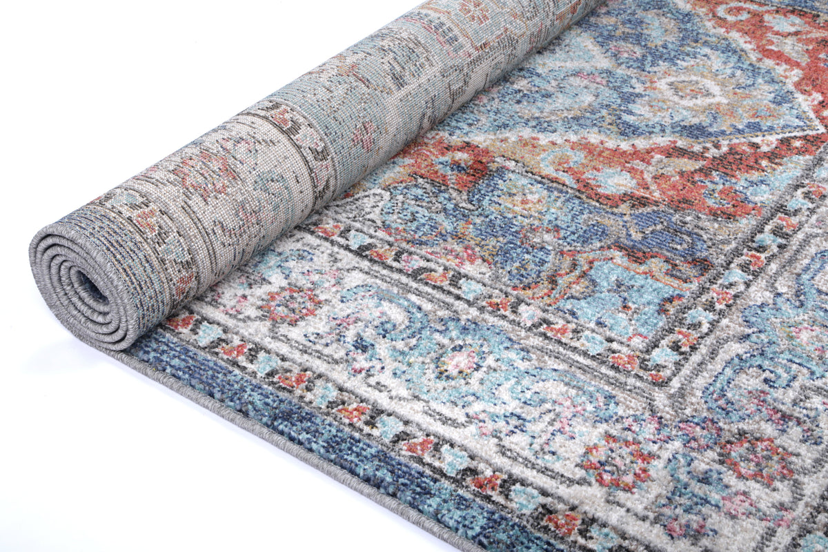 Salsa Maykel Blue &amp; Terracotta Transitional Rug