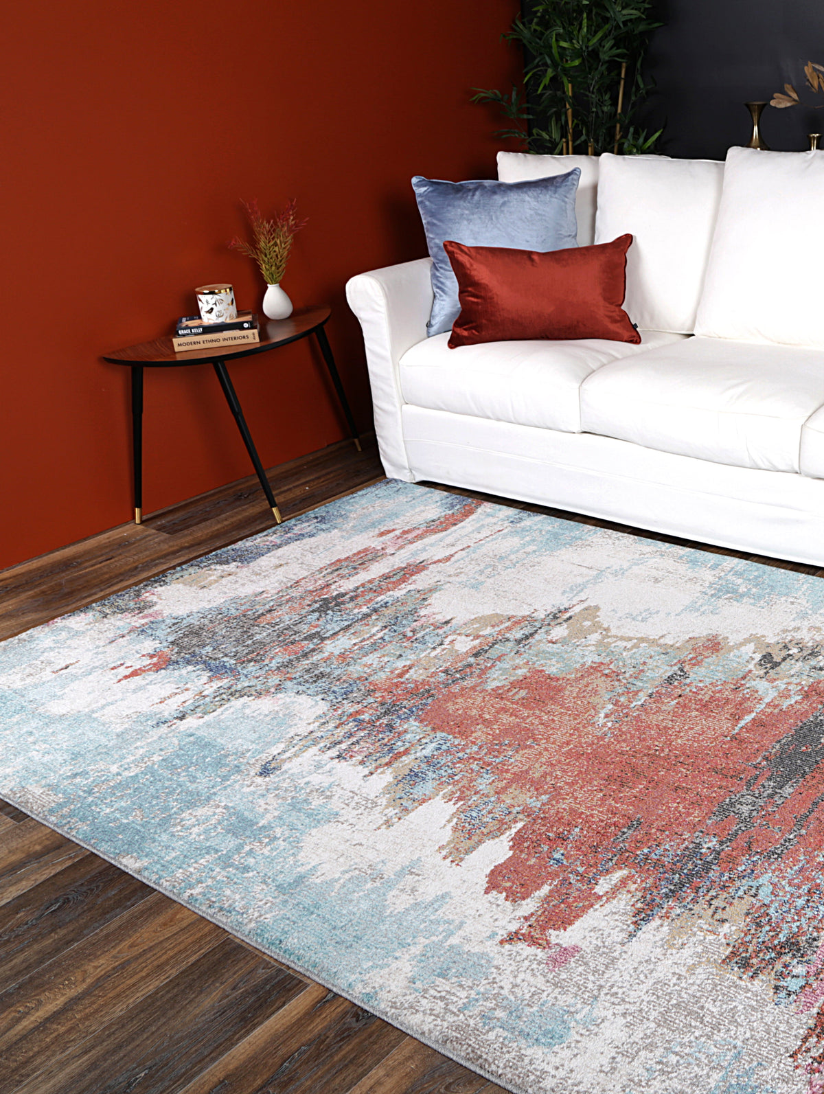 Salsa Jorge Blue &amp; Terracotta Abstract Rug