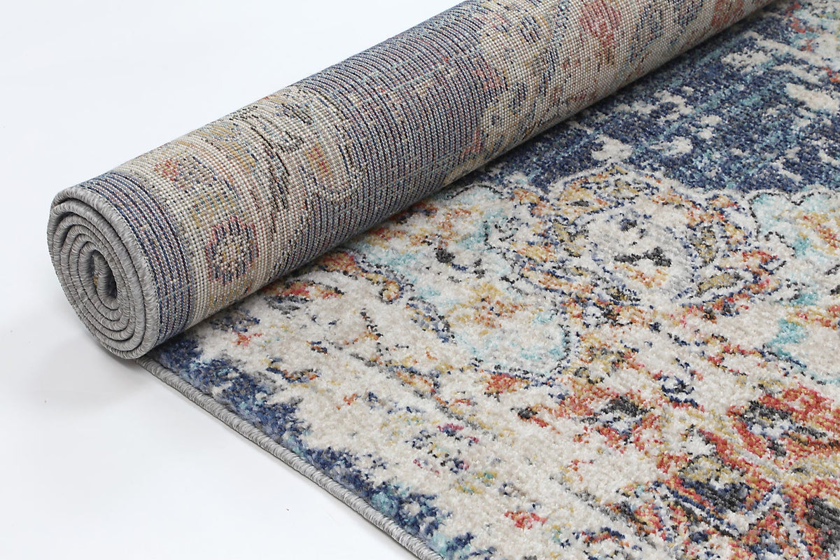Salsa Hollow Medalion Transitional Navy &amp; Multi Rug