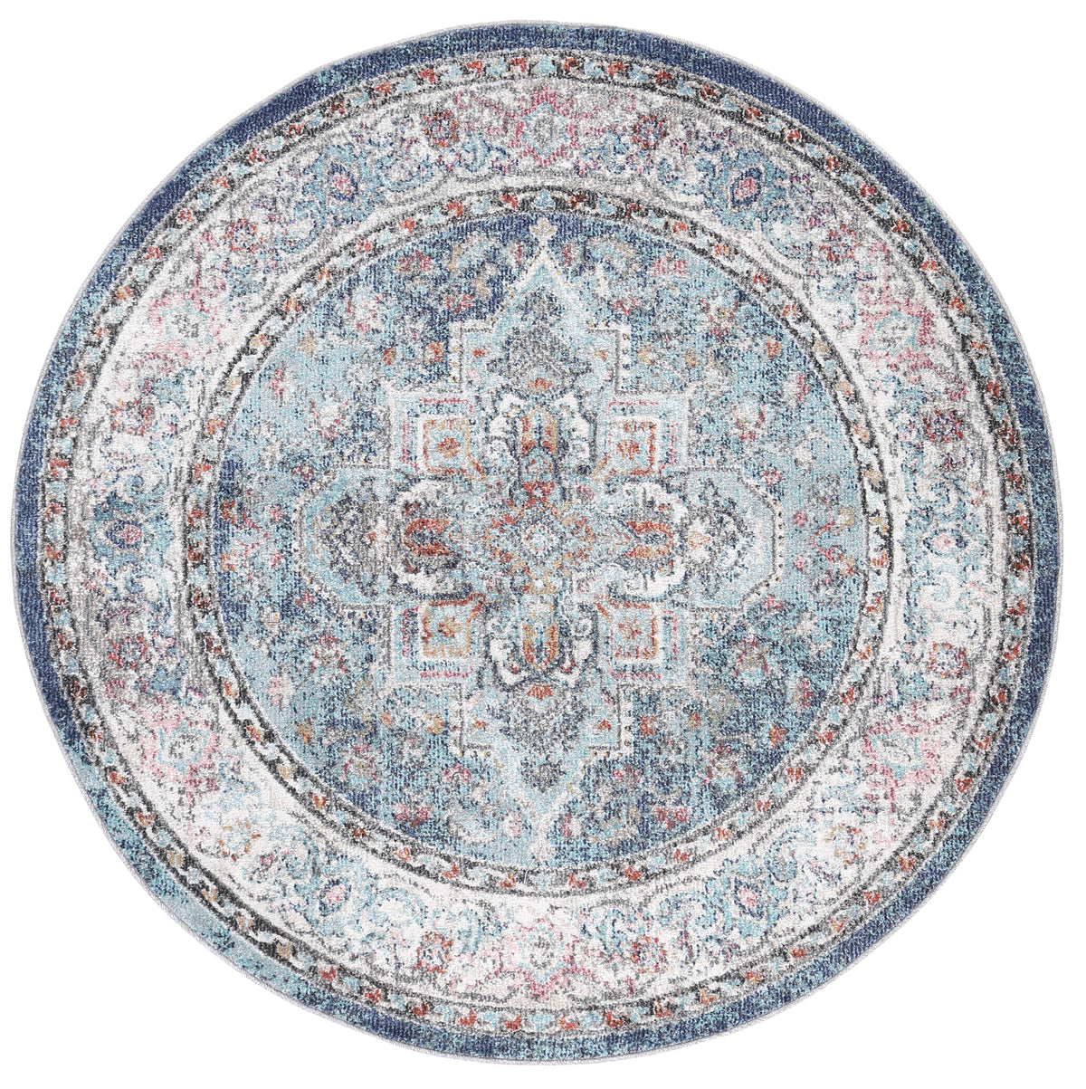 Salsa Maykel Blue &amp; Terracotta Transitional Round Rug