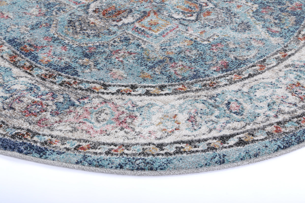 Salsa Maykel Blue &amp; Terracotta Transitional Round Rug