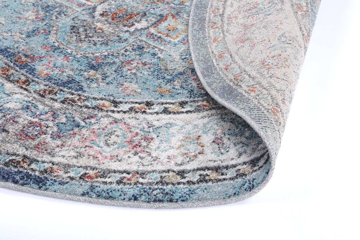 Salsa Maykel Blue &amp; Terracotta Transitional Round Rug