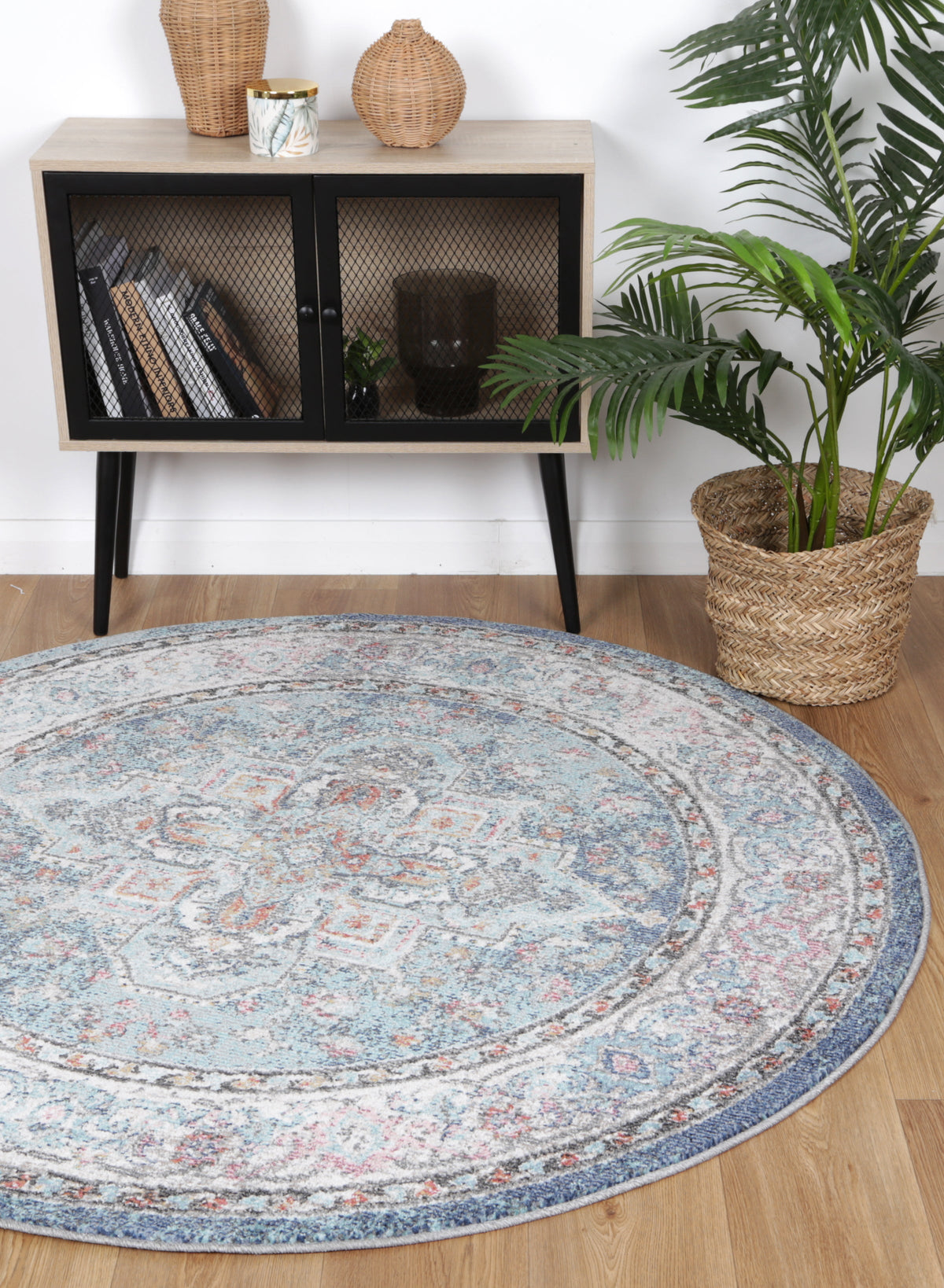 Salsa Maykel Blue &amp; Terracotta Transitional Round Rug