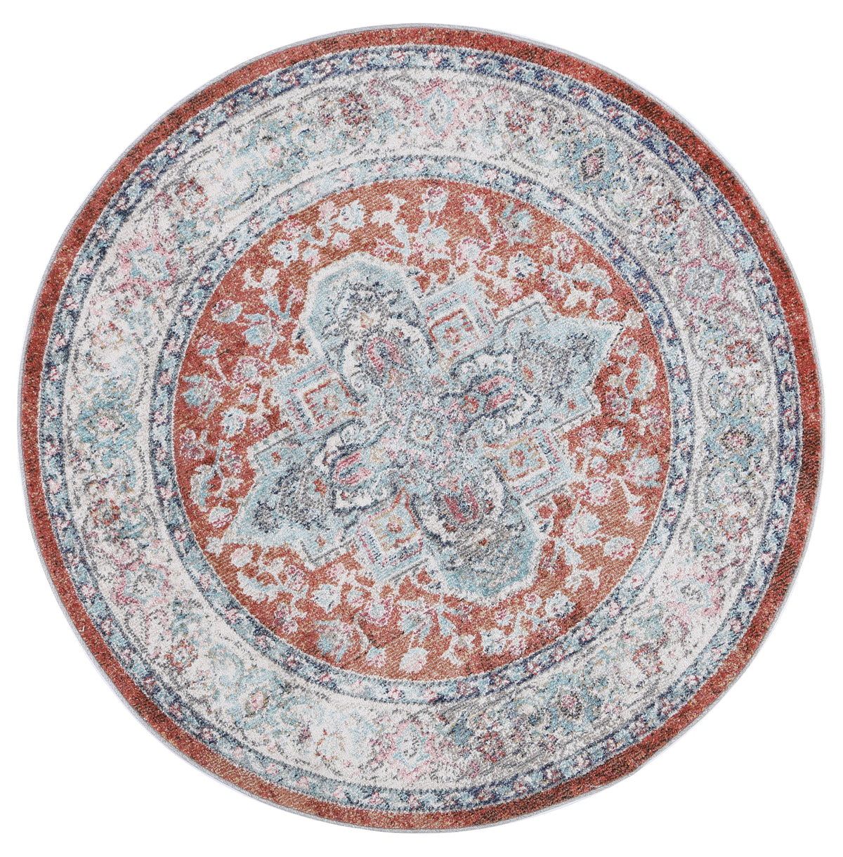 Salsa Seo Terracotta &amp; Ivory Transitional Round Rug