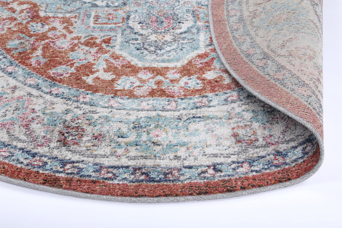 Salsa Seo Terracotta &amp; Ivory Transitional Round Rug