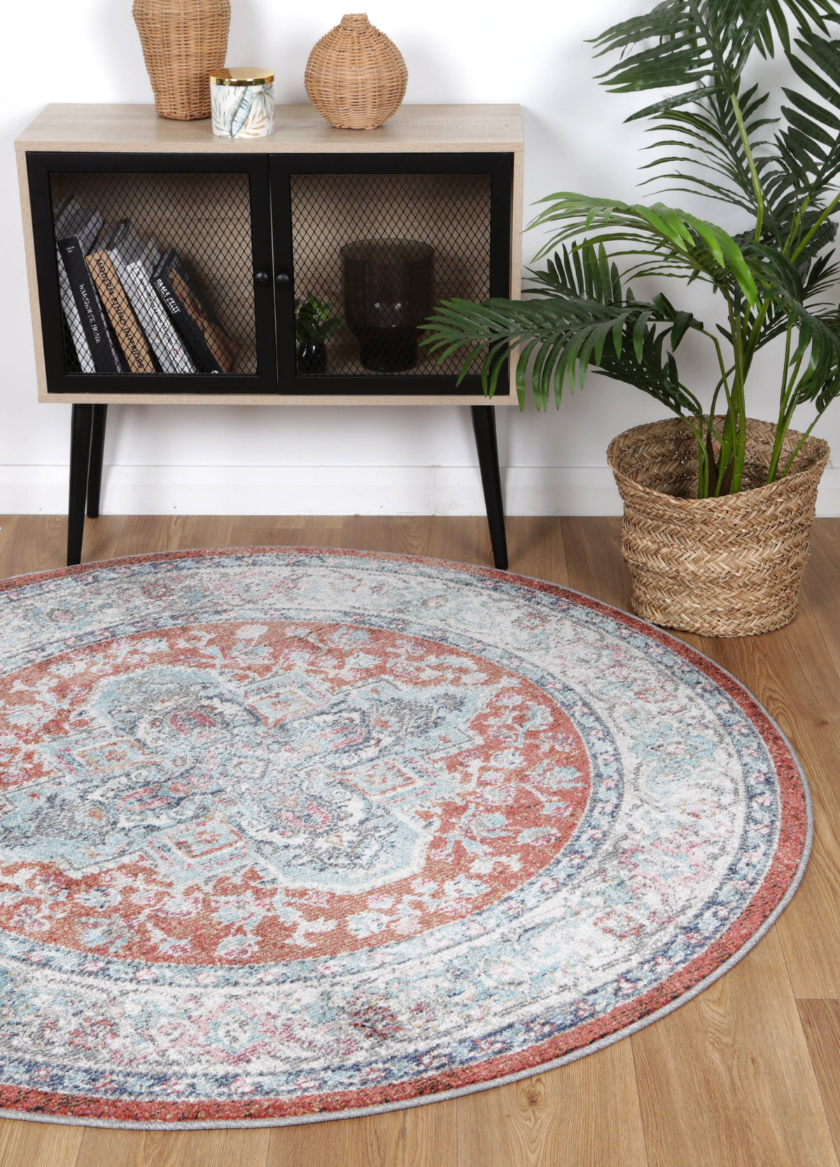 Salsa Seo Terracotta &amp; Ivory Transitional Round Rug