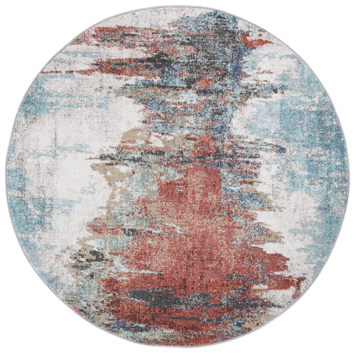 Salsa Jorge Blue &amp; Terracotta Abstract Round Rug
