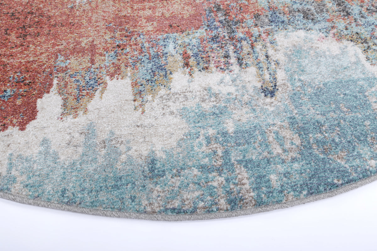 Salsa Jorge Blue &amp; Terracotta Abstract Round Rug