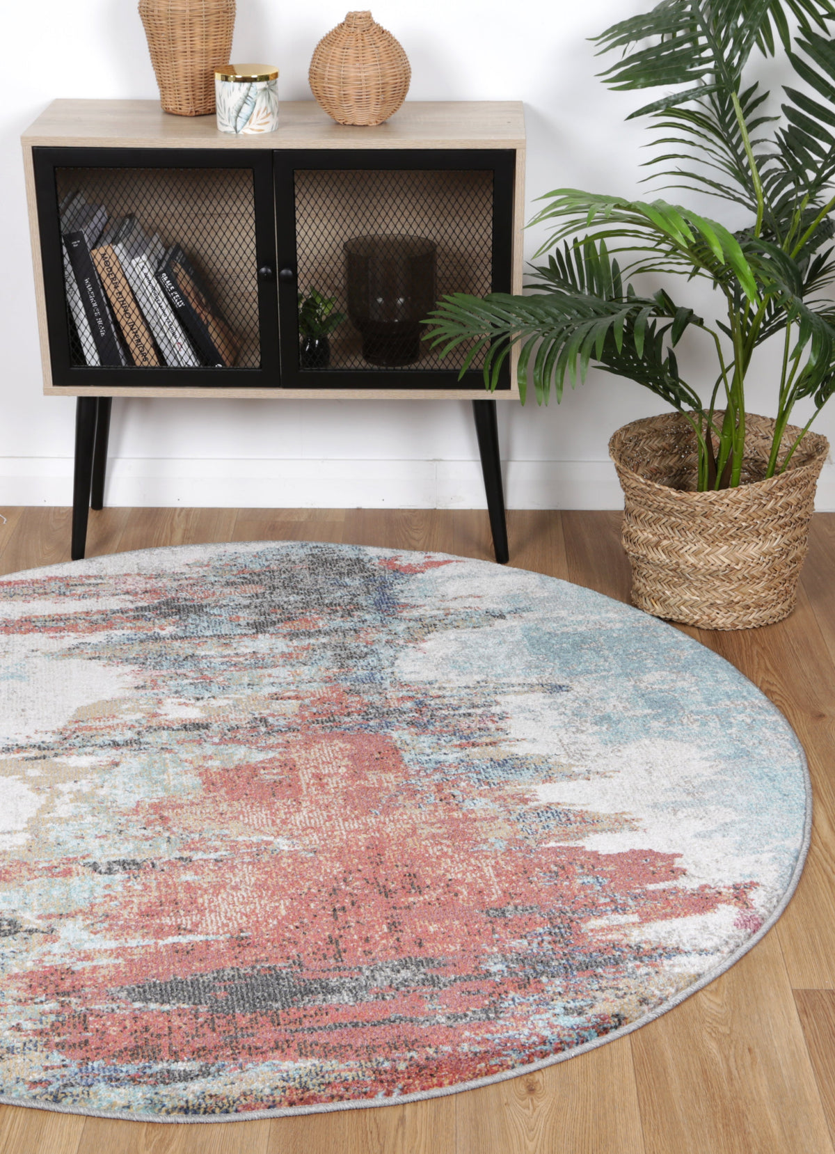 Salsa Jorge Blue &amp; Terracotta Abstract Round Rug