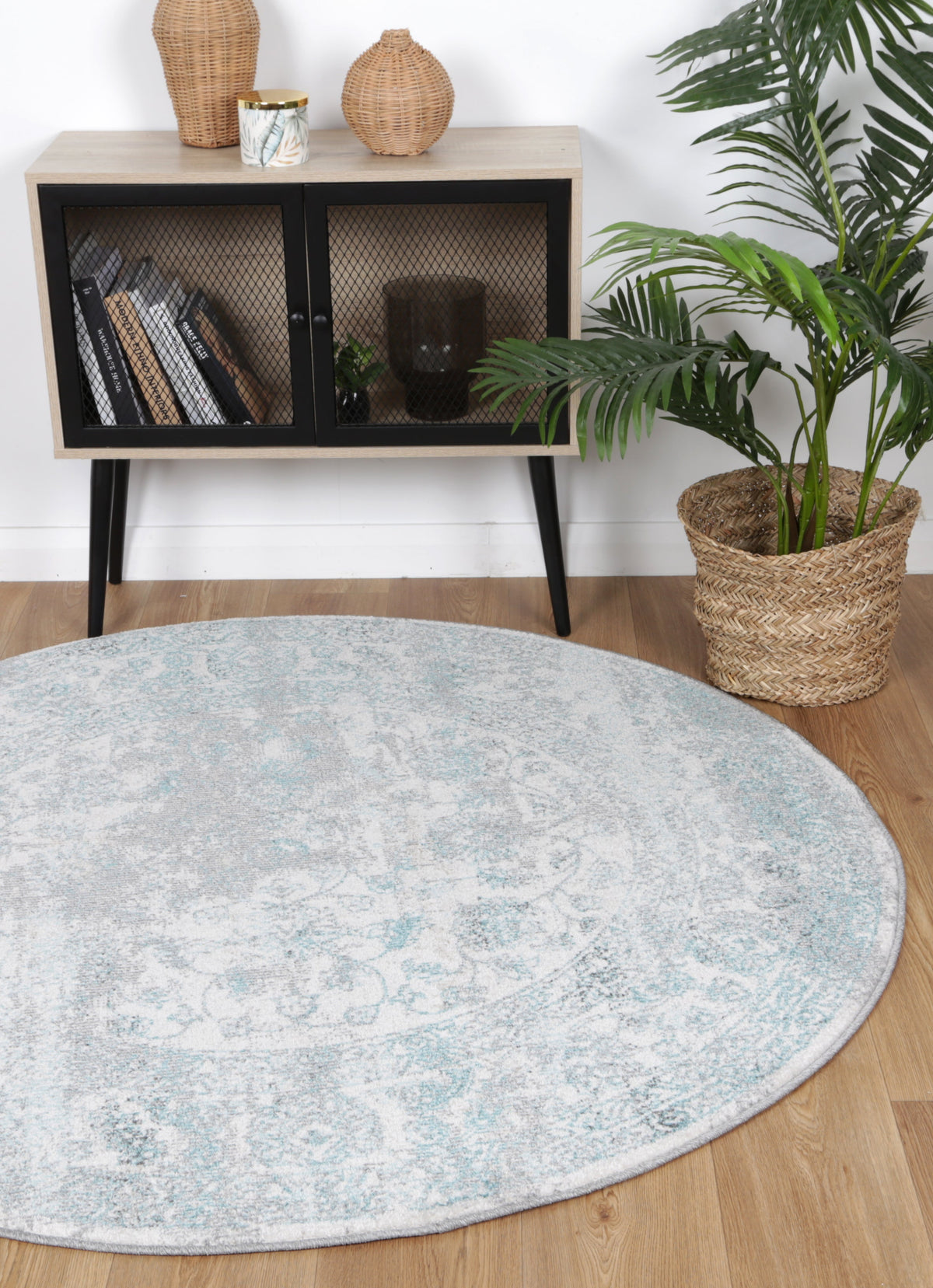 Salsa Peony Ivory &amp; Blue Transitional Round Rug
