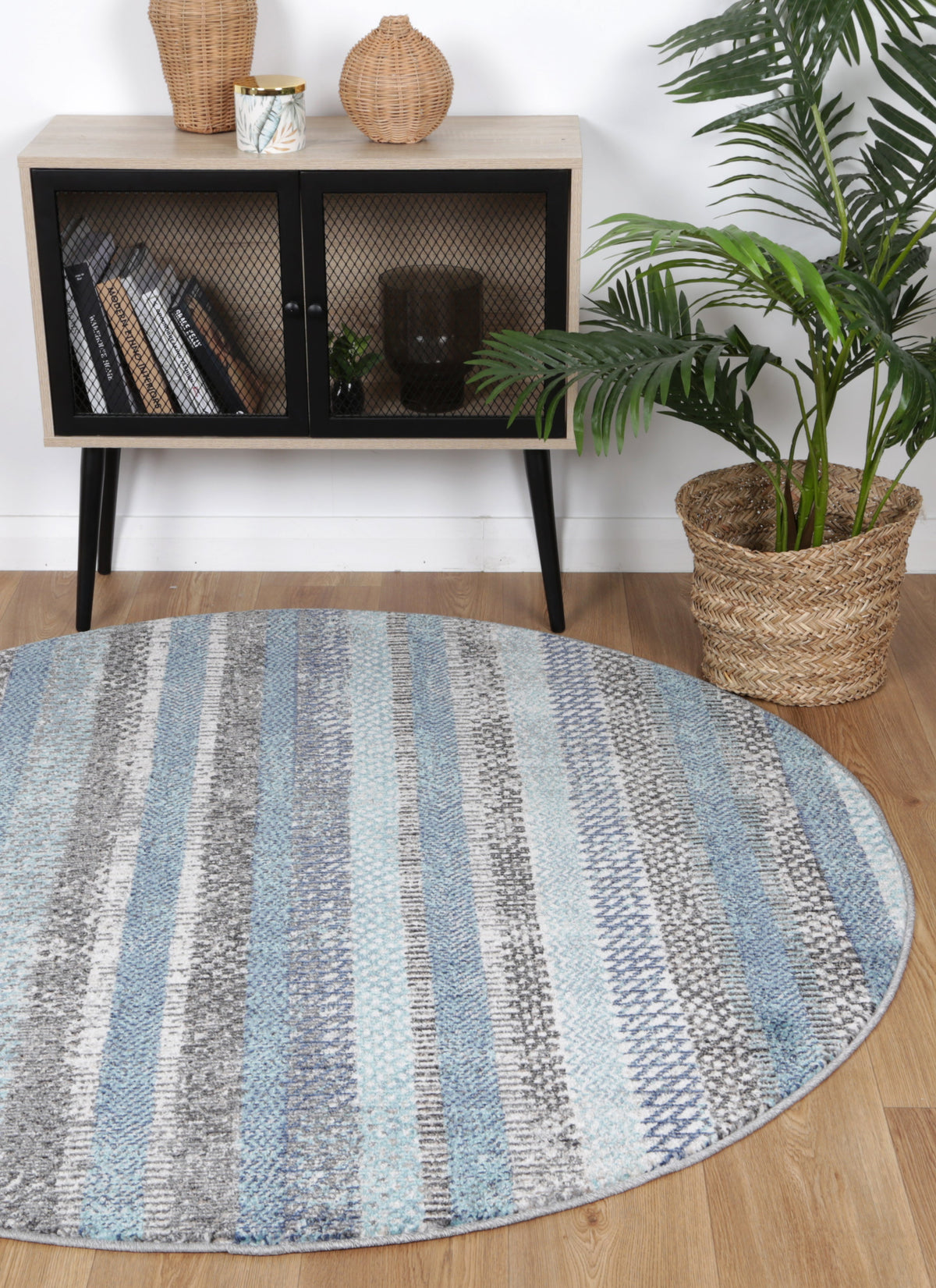 Salsa Luis Blue &amp; Grey Tribal Round Rug