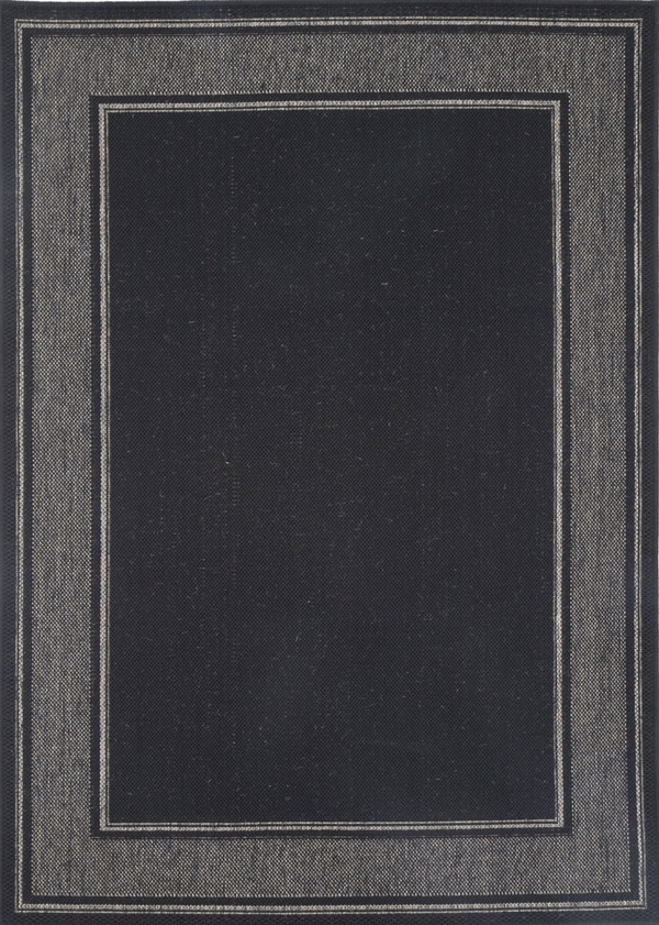 Sisalo Black Bordered Line Pattern Rug - FLOOR DEKOR