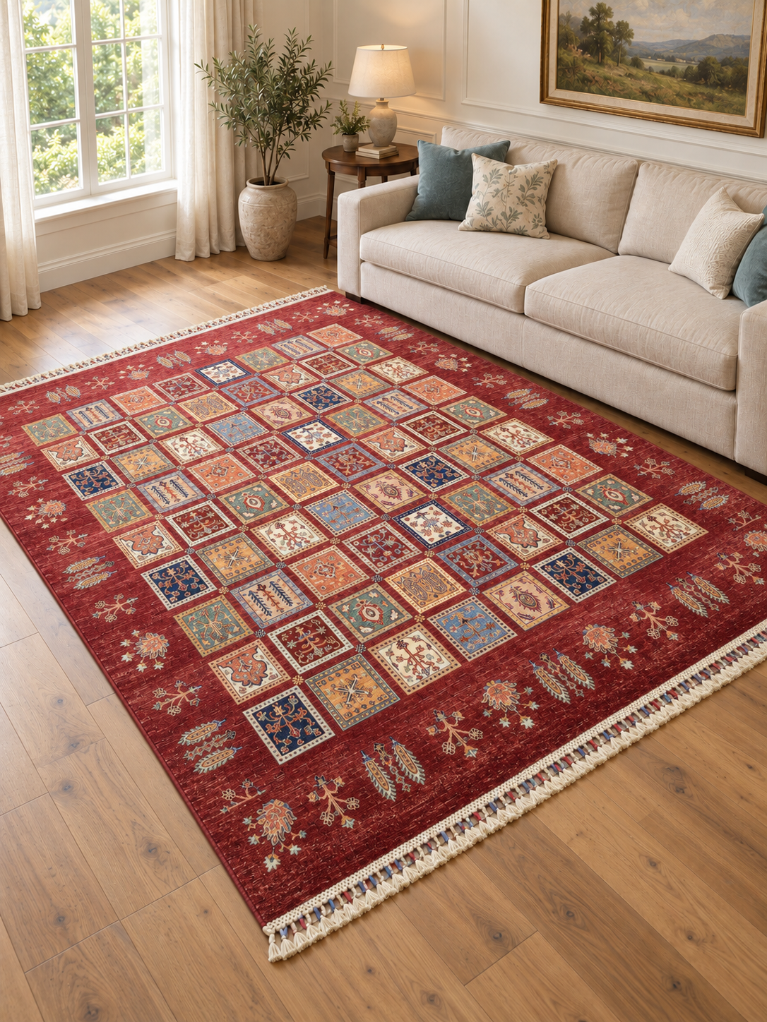 Fine Red Afghan Garden Chobi Wool Rug 250 x 300 cm