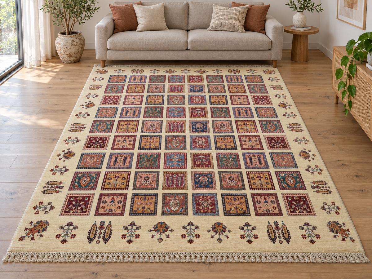 Fine Ivory Afghan Garden Chobi Rug 300cm x 250cm