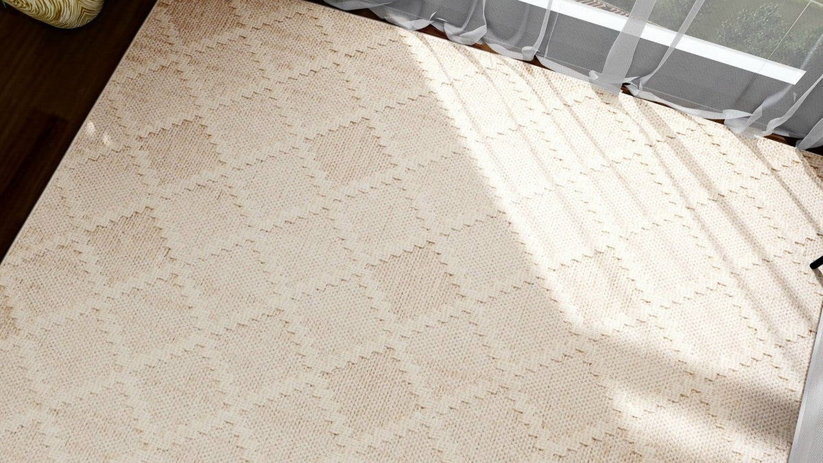 NOVA Cream Beige and Light Brown Diamond Flatweave Rug