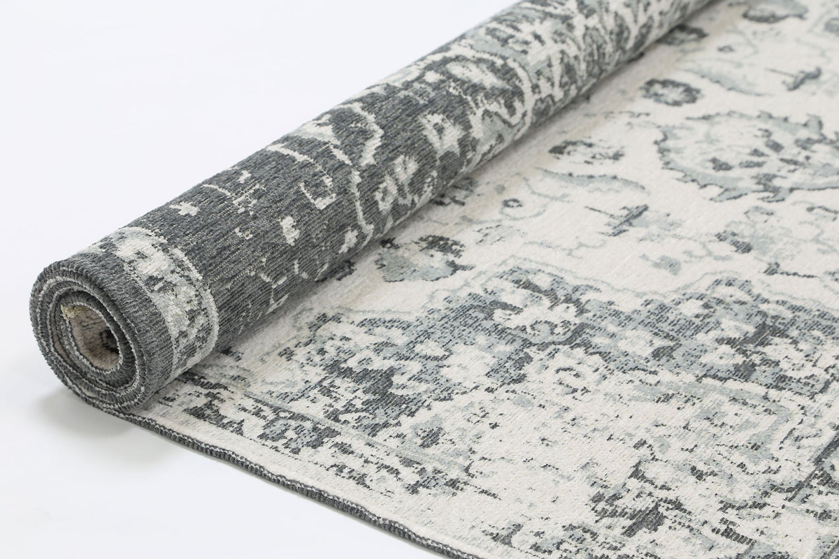Rustic Vintage Motif, Amazing 2 in 1 Reversible Rug Grey