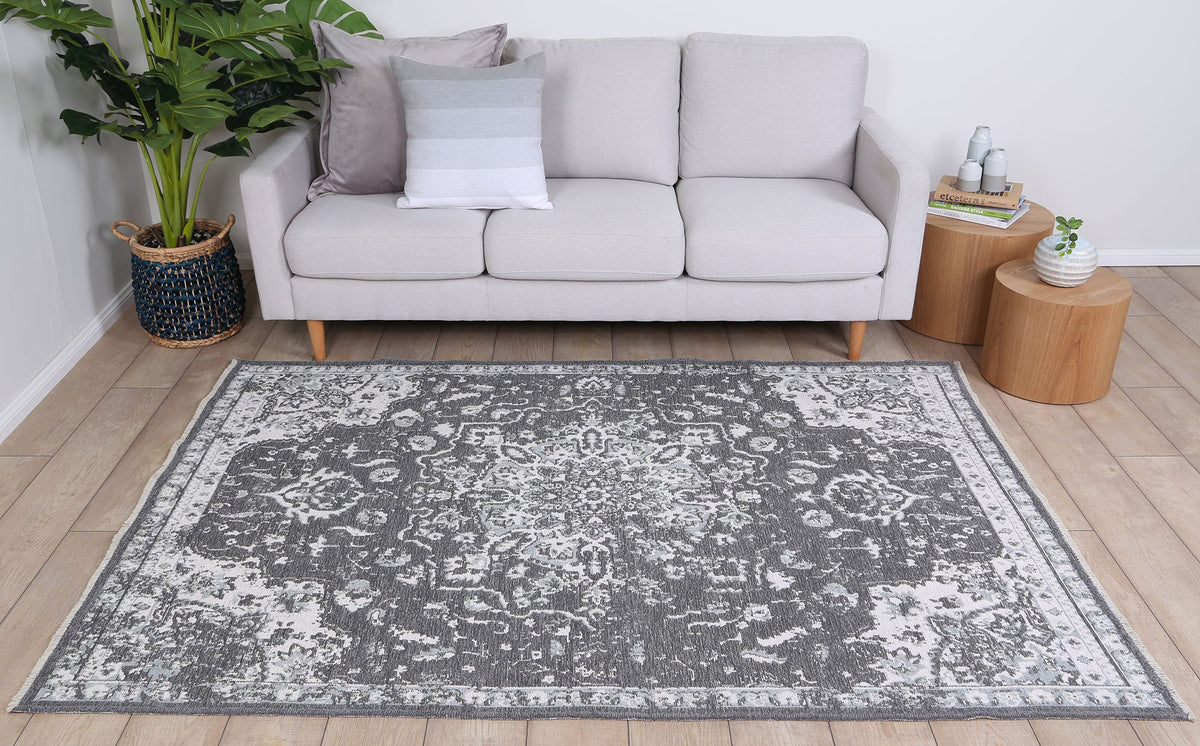 Rustic Vintage Motif, Amazing 2 in 1 Reversible Rug Grey