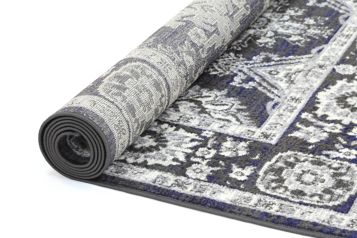 Arya Traditional Navy Grey Rug