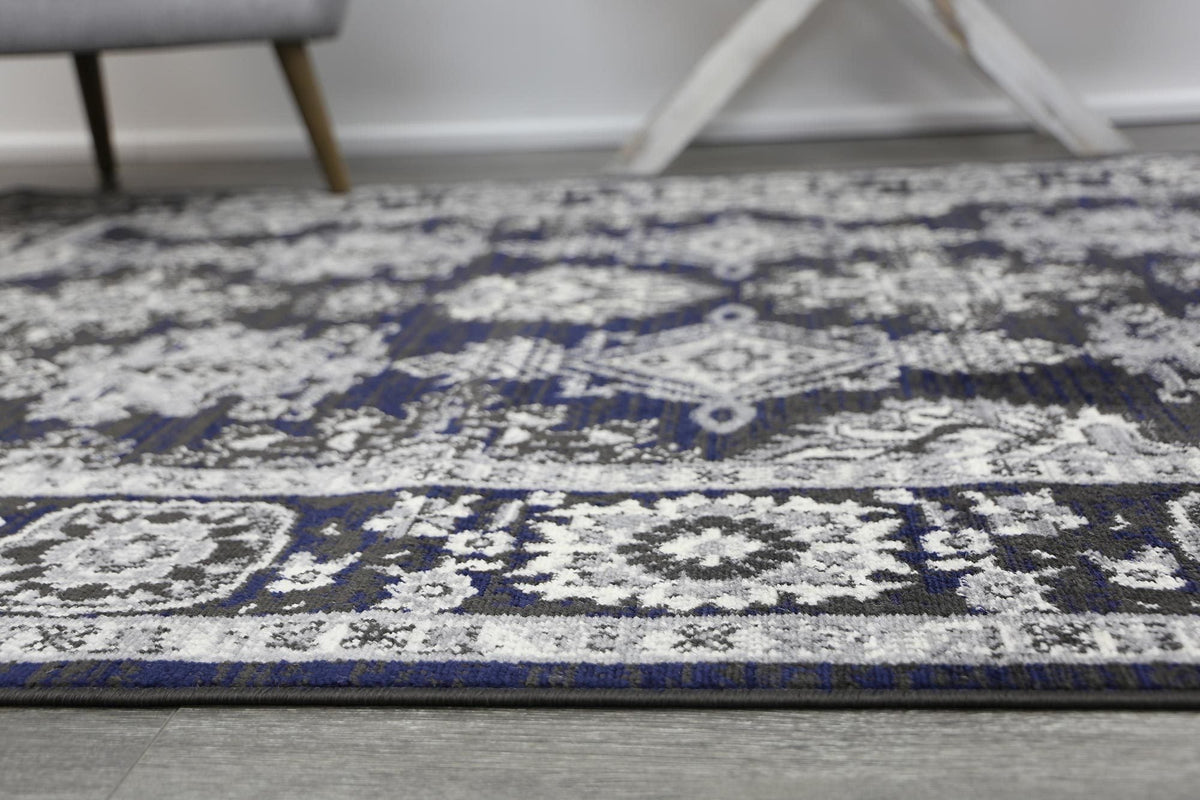 Arya Traditional Navy Grey Rug