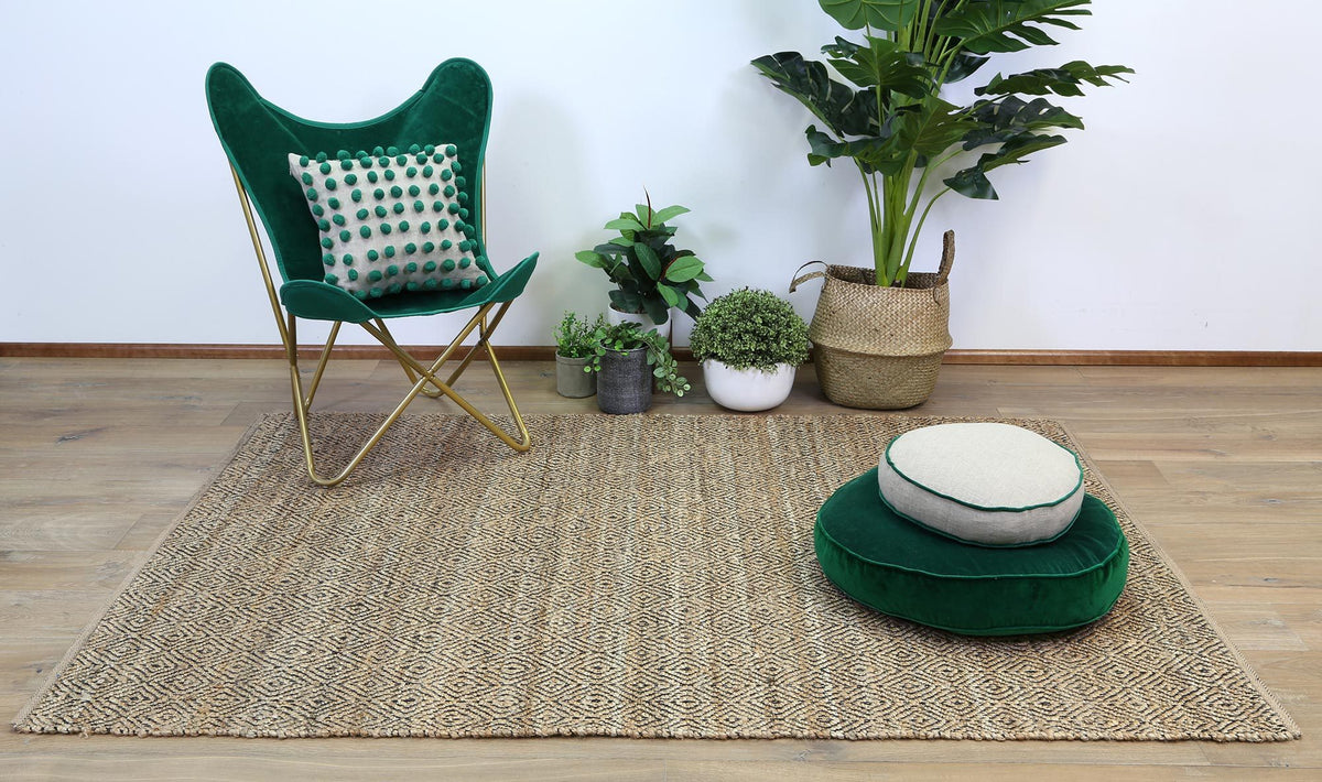 Oslo Black Jute Diamonds Flat Weave Rug