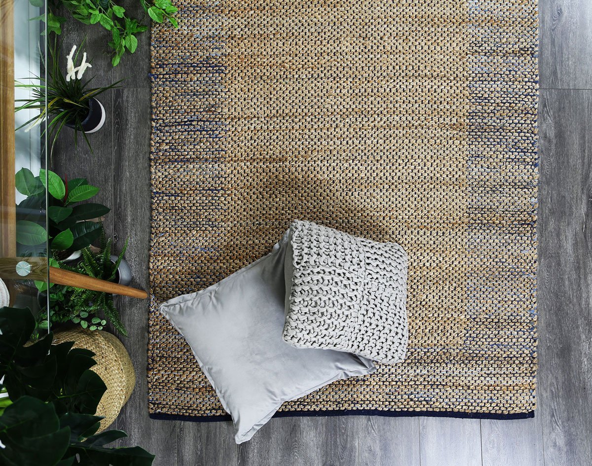 Mahal Blue Boarder Jute Rug