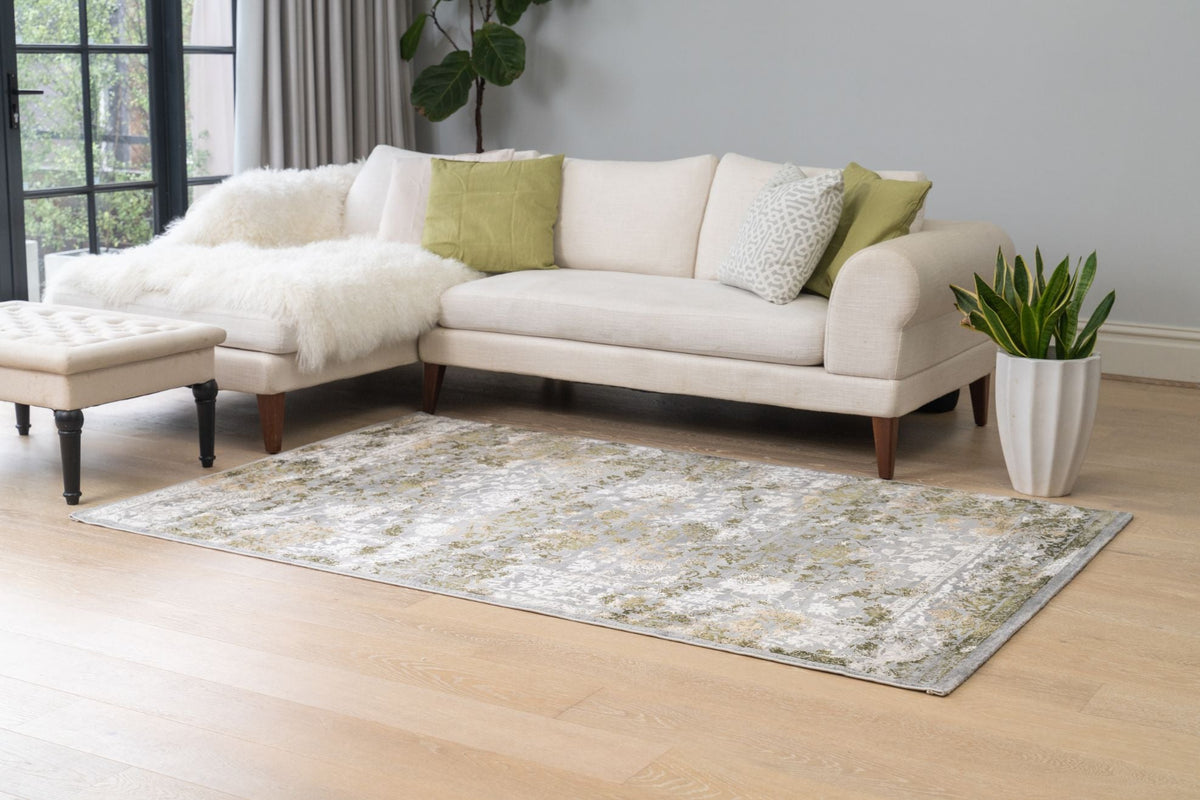 Celine Distressed Floral Green / Grey Rug