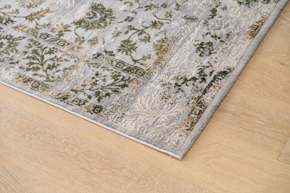 Celine Distressed Floral Green / Grey Rug