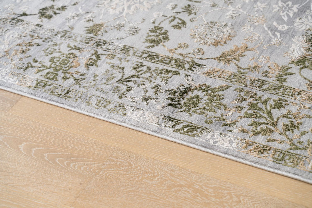 Celine Distressed Floral Green / Grey Rug