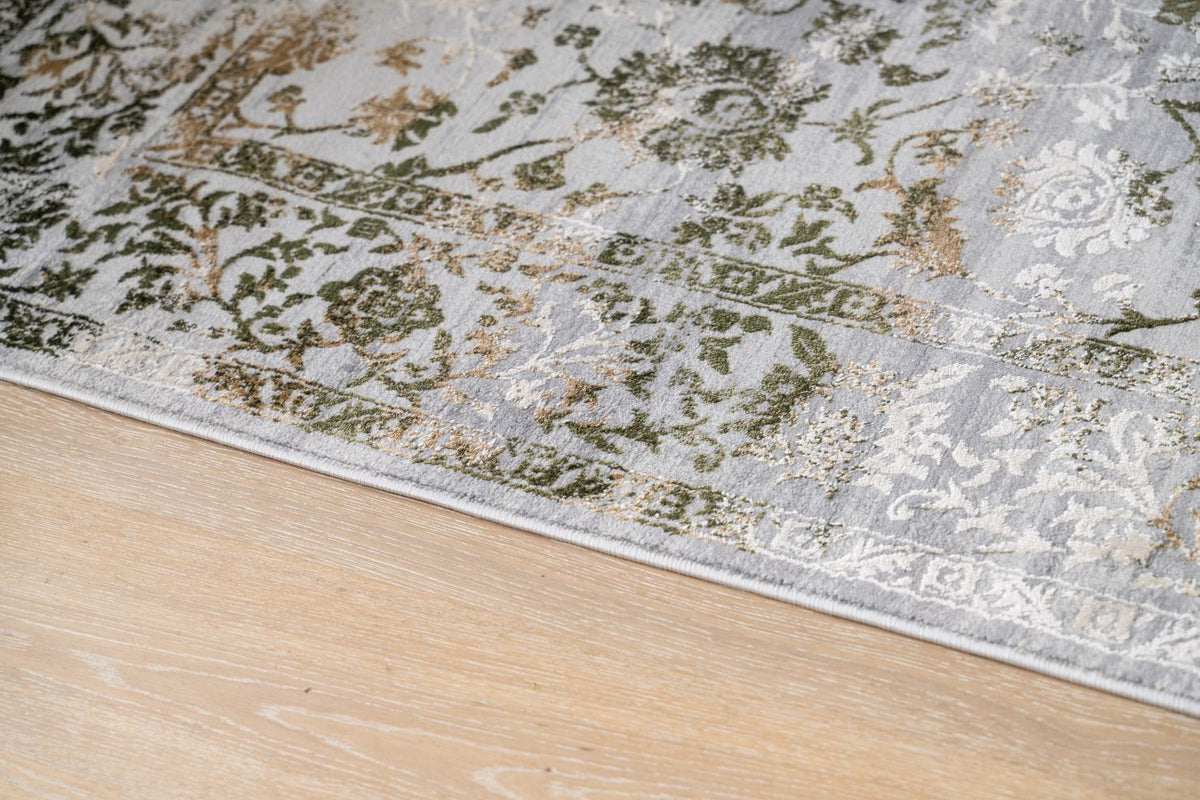 Celine Distressed Floral Green / Grey Rug