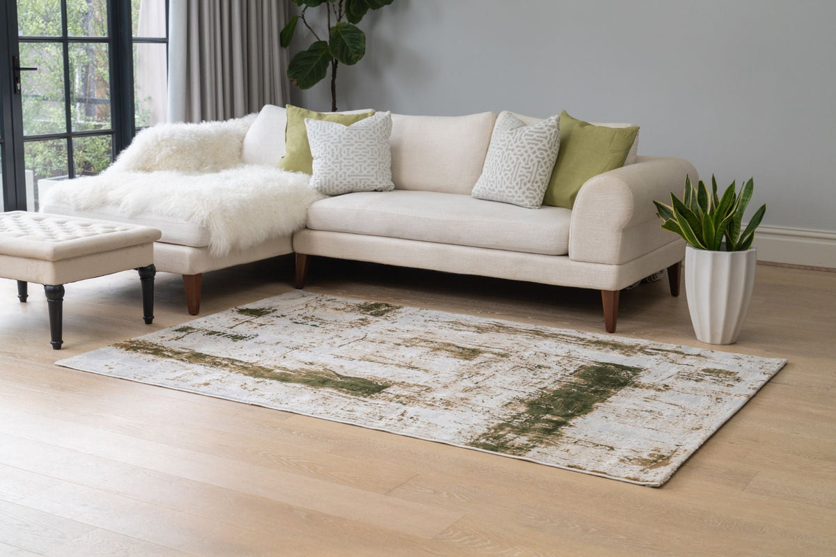 Loren Distressed Contemporary Green Grey Rug