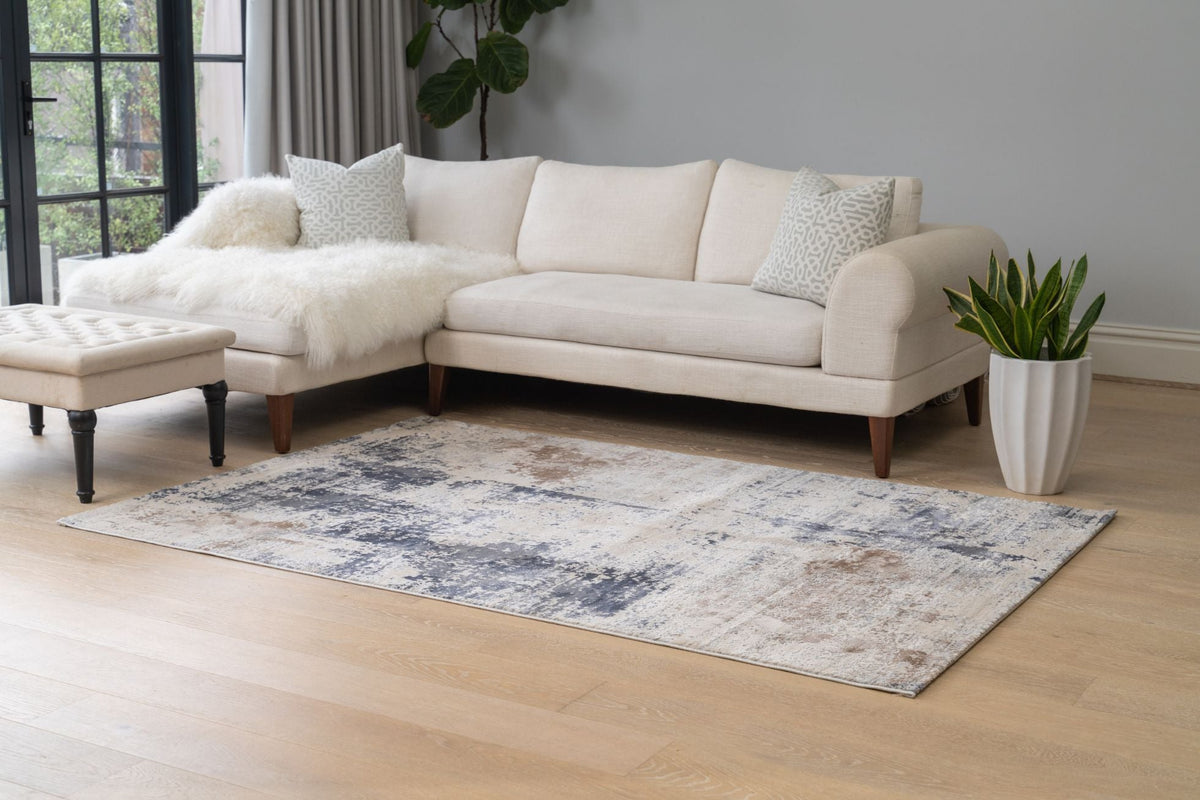 Loren Abstract Blue Cream Brown Rug