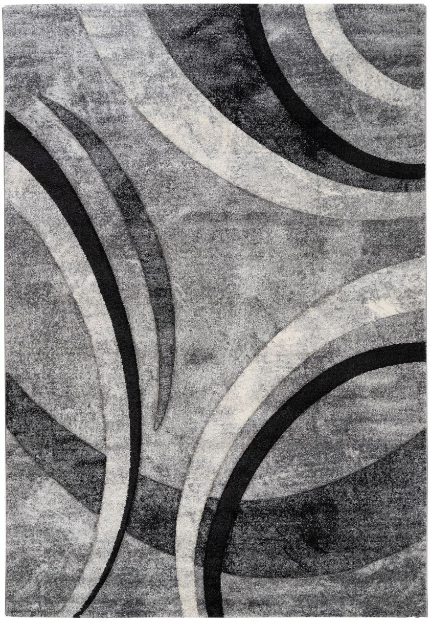 Delano Grey Black Swirl Modern Rug