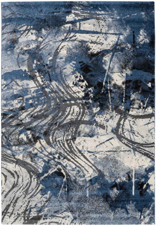 Delano Artsy Squiggle Blue Modern Rug - FLOOR DEKOR