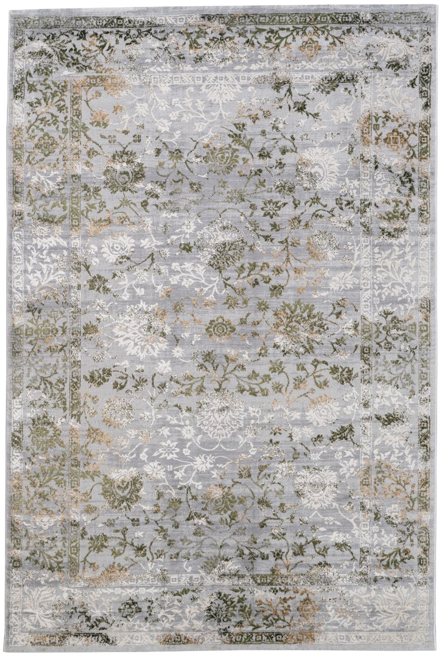 Celine Distressed Floral Green / Grey Rug