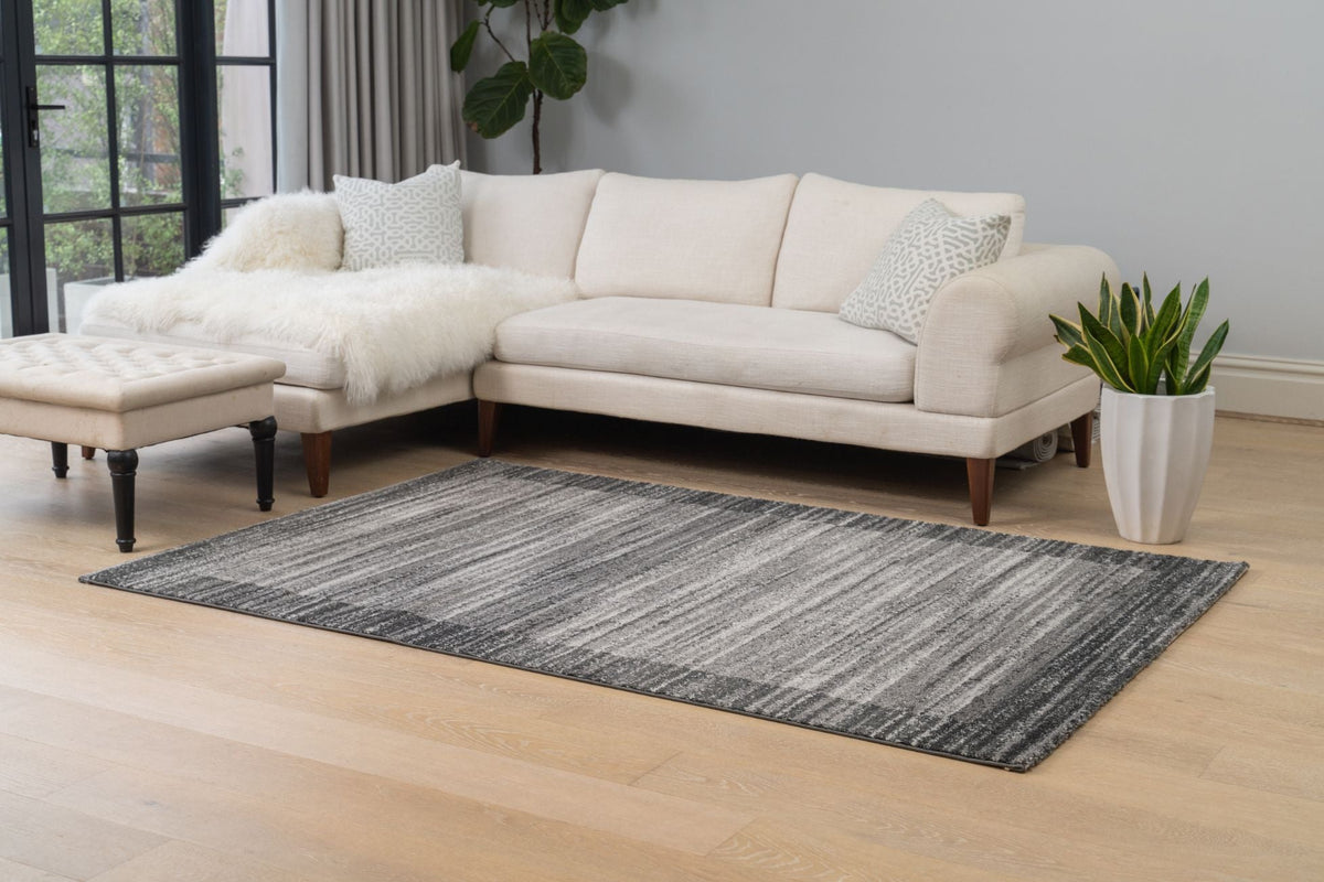 Delano Plain Patterned Dark Grey Rug