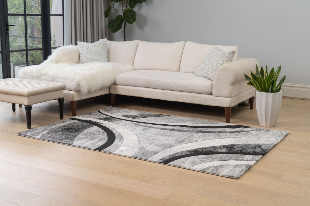 Delano Grey Black Swirl Modern Rug