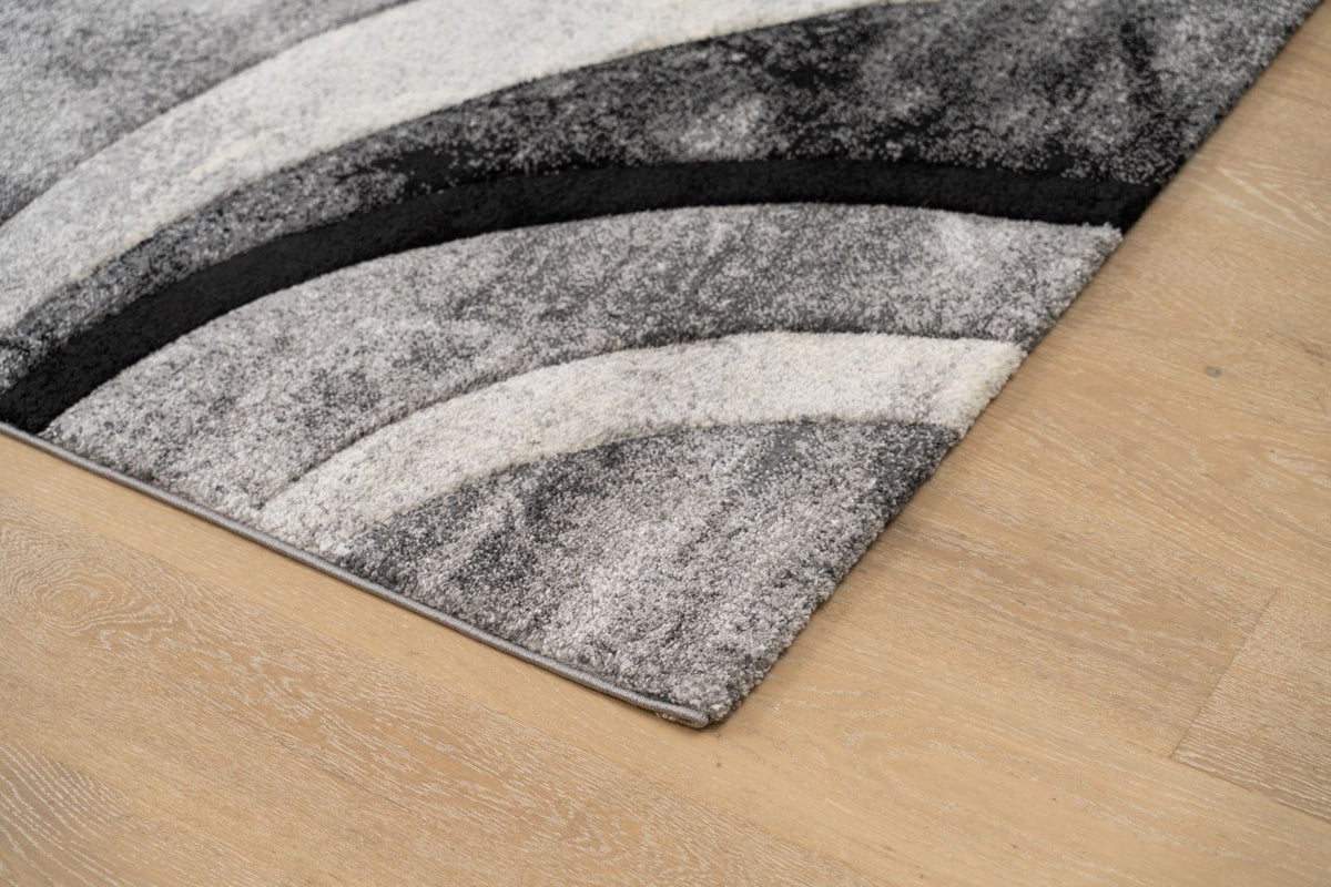 Delano Grey Black Swirl Modern Rug