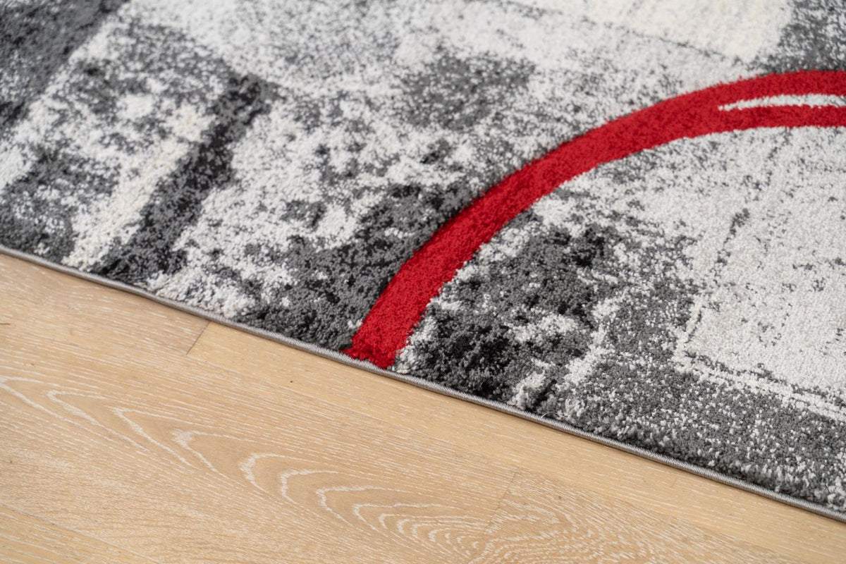 Delano Red Grey Swirl Modern Rug