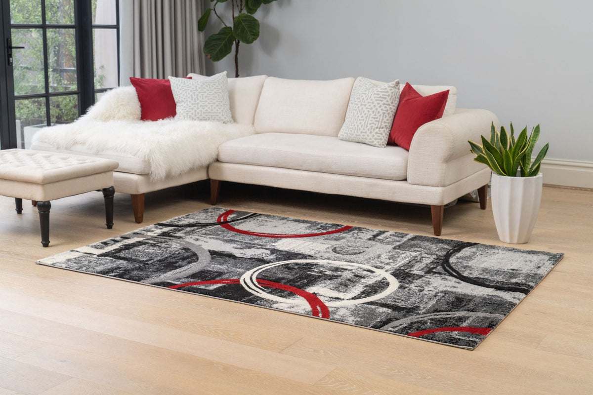 Delano Red Grey Swirl Modern Rug