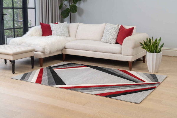 Delano Grey Red Modern Rug - FLOOR DEKOR