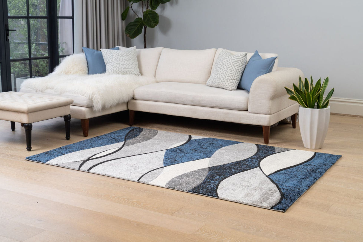 Delano Blue Waves Pattern Modern Rug