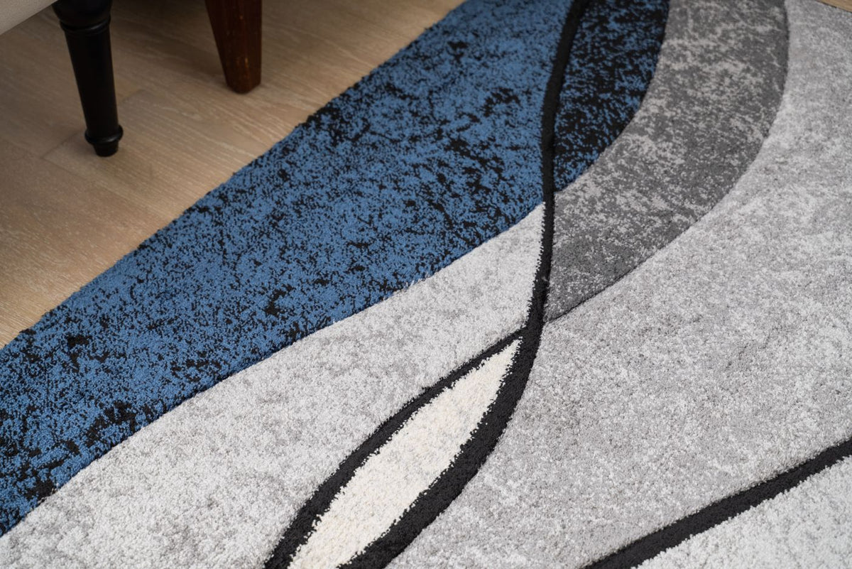 Delano Blue Waves Pattern Modern Rug